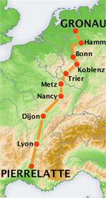 Streckenkarte Pierrelatte - Gronau